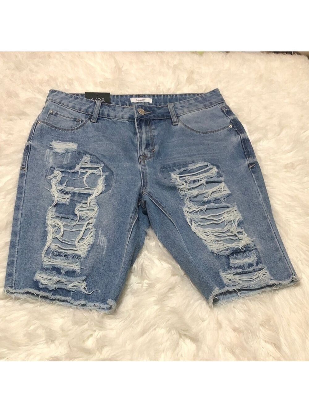 Kensie Distressed Denim Bermuda Jean Shorts Sz 6